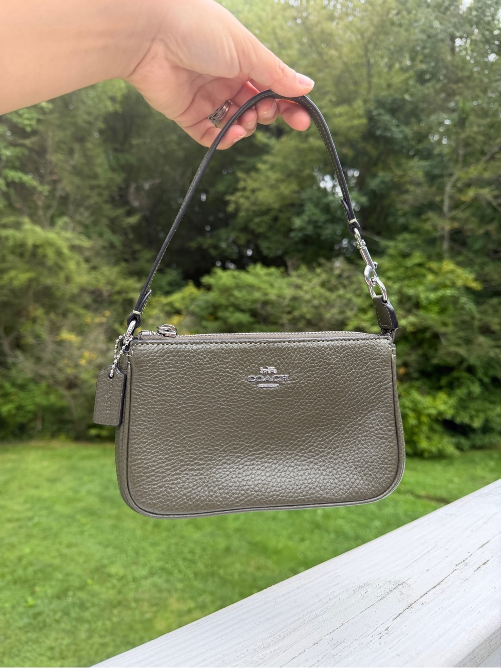 Coach Nolita 19 Wristlet Olive Green Pebbled Leather Silver Hardware 53077